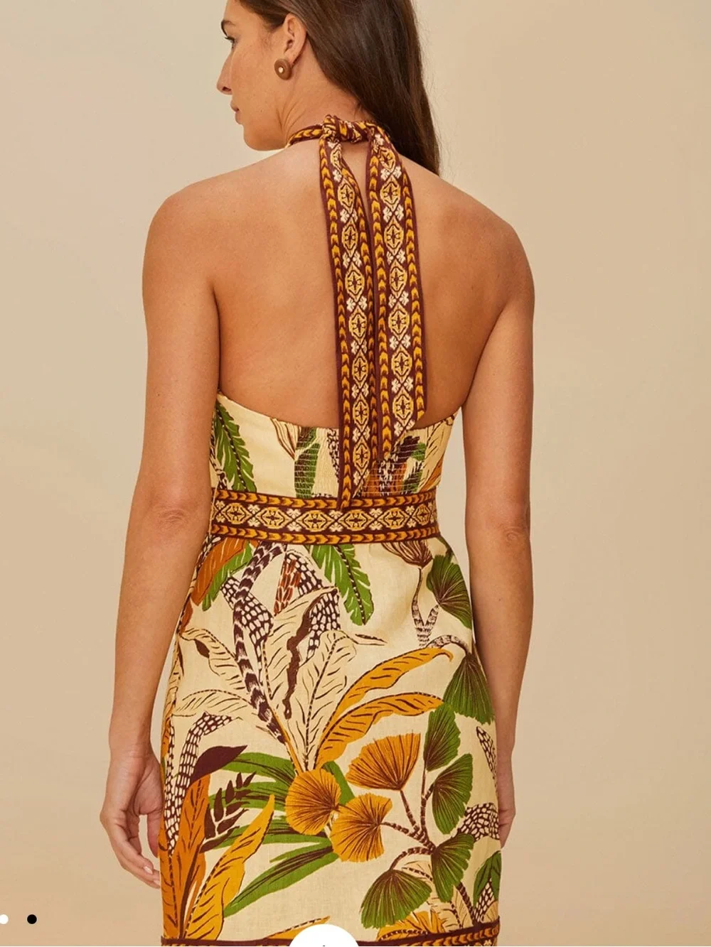 Farm Rio Sand Foliage Sketch Euroflex Premium Linen Mini Dress Size M NWT - Picture 3 of 9